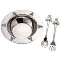 Silver Plated Bear 3 Piece Baby Feeding Set (Bowl/ Fork/ Spoon)
